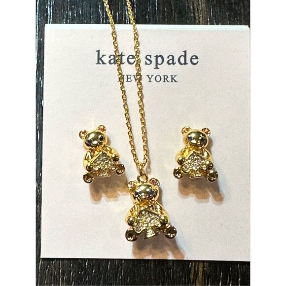 Kate Spade NWT necklace and earrings set - gold teddy bear - Picture 7 of 15